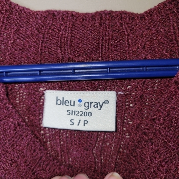 Bleu Gray Small cable knit tunic length crew neck sweater relaxed fit burgundy - Picture 2 of 6